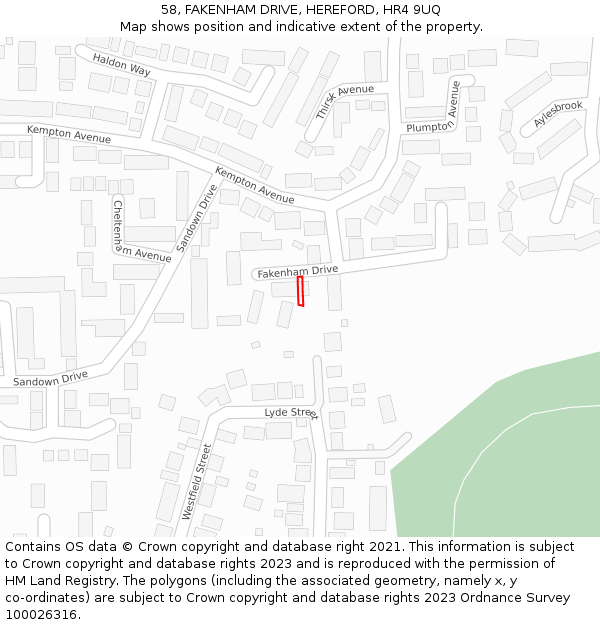 58, FAKENHAM DRIVE, HEREFORD, HR4 9UQ: Location map and indicative extent of plot
