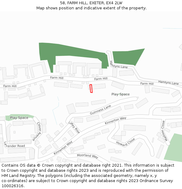 58, FARM HILL, EXETER, EX4 2LW: Location map and indicative extent of plot