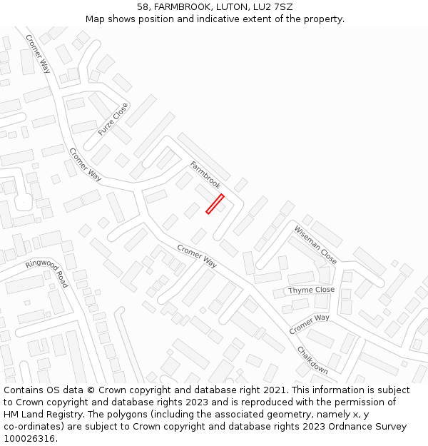 58, FARMBROOK, LUTON, LU2 7SZ: Location map and indicative extent of plot