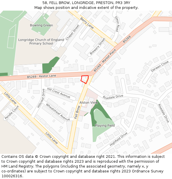 58, FELL BROW, LONGRIDGE, PRESTON, PR3 3RY: Location map and indicative extent of plot