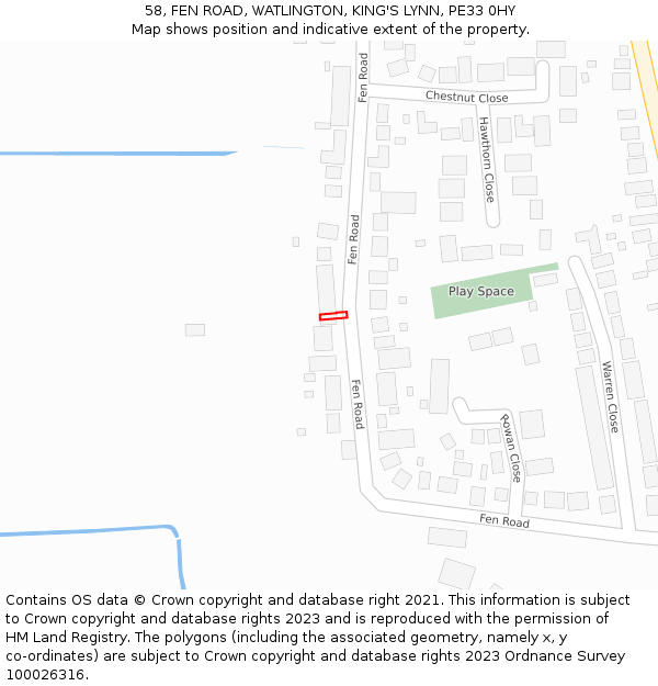58, FEN ROAD, WATLINGTON, KING'S LYNN, PE33 0HY: Location map and indicative extent of plot
