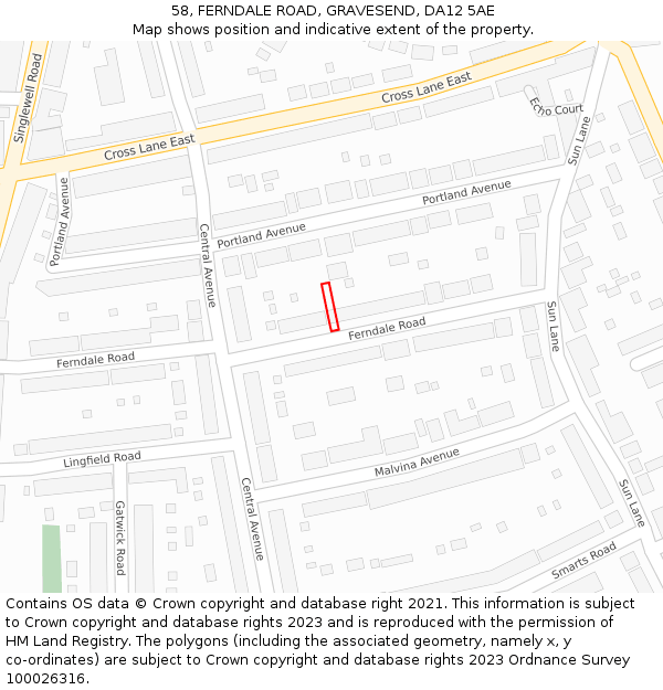 58, FERNDALE ROAD, GRAVESEND, DA12 5AE: Location map and indicative extent of plot