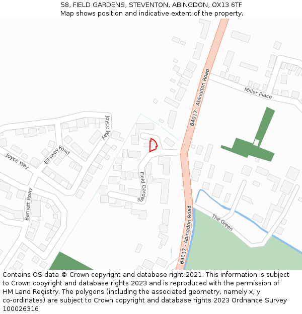 58, FIELD GARDENS, STEVENTON, ABINGDON, OX13 6TF: Location map and indicative extent of plot