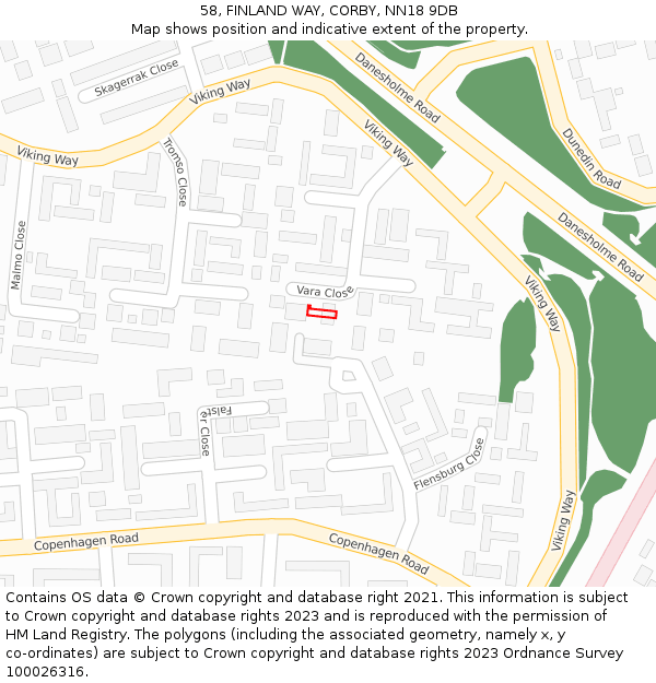58, FINLAND WAY, CORBY, NN18 9DB: Location map and indicative extent of plot