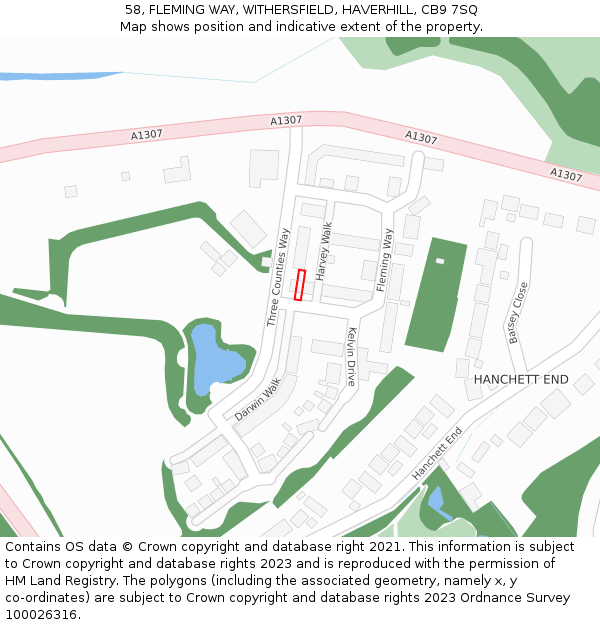 58, FLEMING WAY, WITHERSFIELD, HAVERHILL, CB9 7SQ: Location map and indicative extent of plot