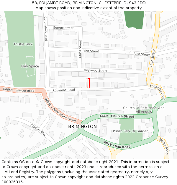 58, FOLJAMBE ROAD, BRIMINGTON, CHESTERFIELD, S43 1DD: Location map and indicative extent of plot