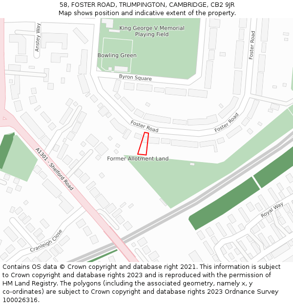 58, FOSTER ROAD, TRUMPINGTON, CAMBRIDGE, CB2 9JR: Location map and indicative extent of plot
