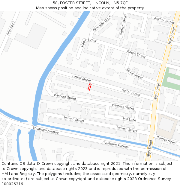 58, FOSTER STREET, LINCOLN, LN5 7QF: Location map and indicative extent of plot
