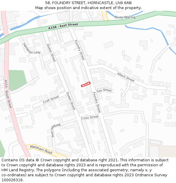 58, FOUNDRY STREET, HORNCASTLE, LN9 6AB: Location map and indicative extent of plot