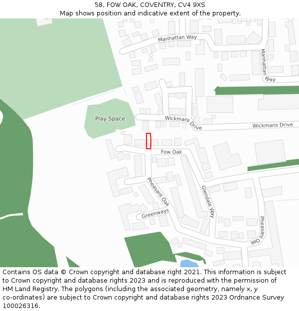 58, FOW OAK, COVENTRY, CV4 9XS: Location map and indicative extent of plot