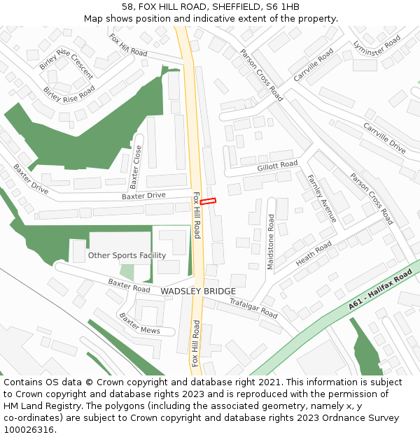 58, FOX HILL ROAD, SHEFFIELD, S6 1HB: Location map and indicative extent of plot