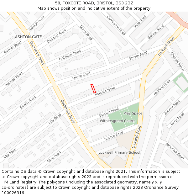 58, FOXCOTE ROAD, BRISTOL, BS3 2BZ: Location map and indicative extent of plot