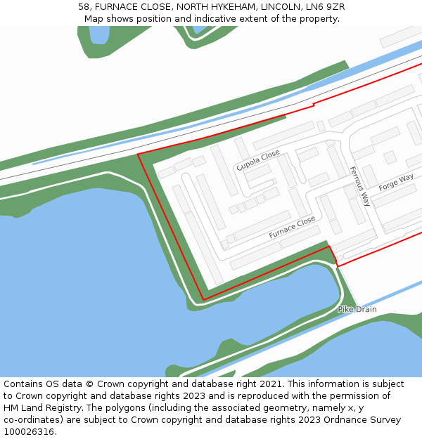 58, FURNACE CLOSE, NORTH HYKEHAM, LINCOLN, LN6 9ZR: Location map and indicative extent of plot