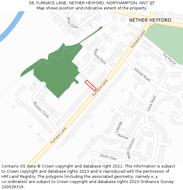 58, FURNACE LANE, NETHER HEYFORD, NORTHAMPTON, NN7 3JT: Location map and indicative extent of plot
