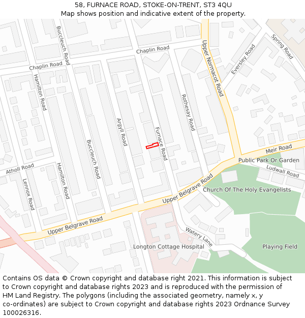 58, FURNACE ROAD, STOKE-ON-TRENT, ST3 4QU: Location map and indicative extent of plot
