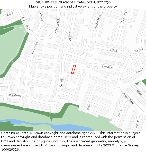 58, FURNESS, GLASCOTE, TAMWORTH, B77 2QQ: Location map and indicative extent of plot