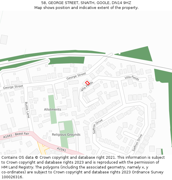 58, GEORGE STREET, SNAITH, GOOLE, DN14 9HZ: Location map and indicative extent of plot