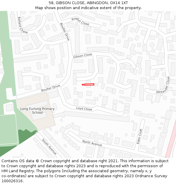 58, GIBSON CLOSE, ABINGDON, OX14 1XT: Location map and indicative extent of plot