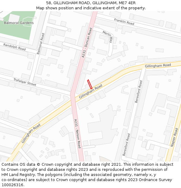 58, GILLINGHAM ROAD, GILLINGHAM, ME7 4ER: Location map and indicative extent of plot