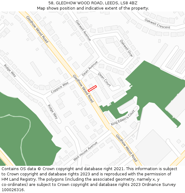 58, GLEDHOW WOOD ROAD, LEEDS, LS8 4BZ: Location map and indicative extent of plot