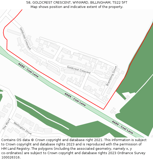 58, GOLDCREST CRESCENT, WYNYARD, BILLINGHAM, TS22 5FT: Location map and indicative extent of plot
