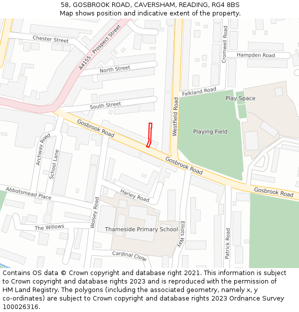 58, GOSBROOK ROAD, CAVERSHAM, READING, RG4 8BS: Location map and indicative extent of plot