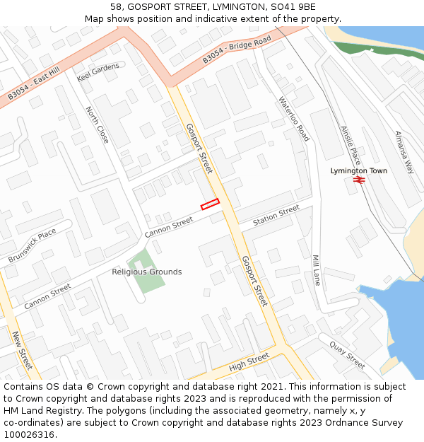 58, GOSPORT STREET, LYMINGTON, SO41 9BE: Location map and indicative extent of plot
