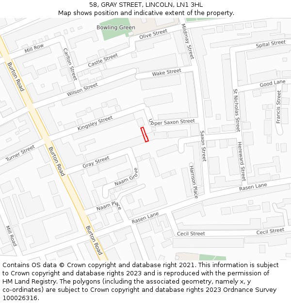 58, GRAY STREET, LINCOLN, LN1 3HL: Location map and indicative extent of plot