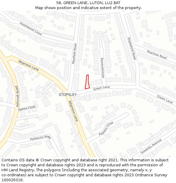 58, GREEN LANE, LUTON, LU2 8AT: Location map and indicative extent of plot