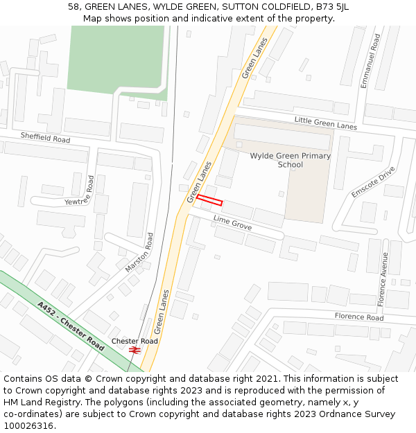 58, GREEN LANES, WYLDE GREEN, SUTTON COLDFIELD, B73 5JL: Location map and indicative extent of plot