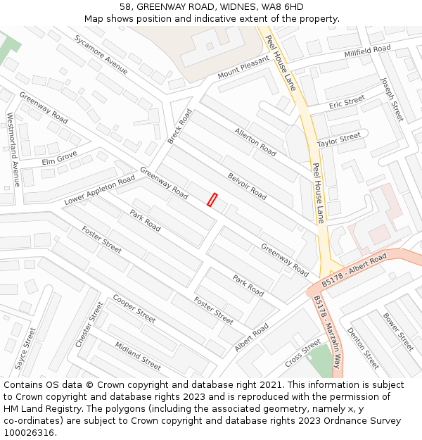 58, GREENWAY ROAD, WIDNES, WA8 6HD: Location map and indicative extent of plot