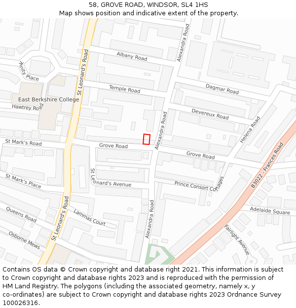 58, GROVE ROAD, WINDSOR, SL4 1HS: Location map and indicative extent of plot