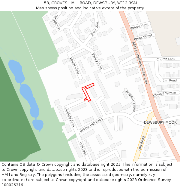 58, GROVES HALL ROAD, DEWSBURY, WF13 3SN: Location map and indicative extent of plot