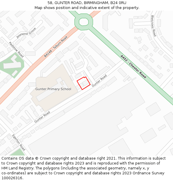 58, GUNTER ROAD, BIRMINGHAM, B24 0RU: Location map and indicative extent of plot