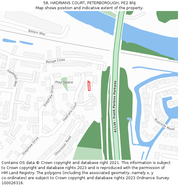 58, HADRIANS COURT, PETERBOROUGH, PE2 8NJ: Location map and indicative extent of plot