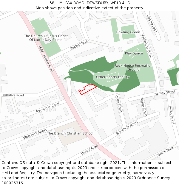 58, HALIFAX ROAD, DEWSBURY, WF13 4HD: Location map and indicative extent of plot