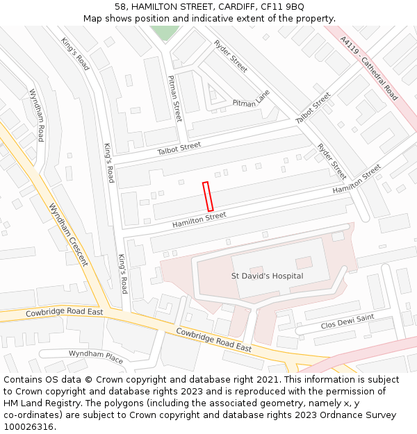 58, HAMILTON STREET, CARDIFF, CF11 9BQ: Location map and indicative extent of plot