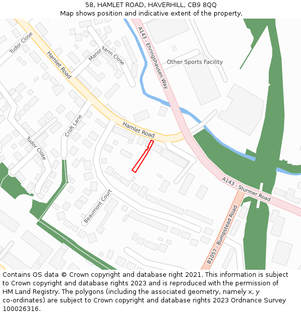 58, HAMLET ROAD, HAVERHILL, CB9 8QQ: Location map and indicative extent of plot