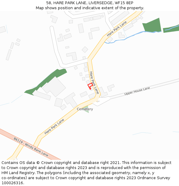 58, HARE PARK LANE, LIVERSEDGE, WF15 8EP: Location map and indicative extent of plot