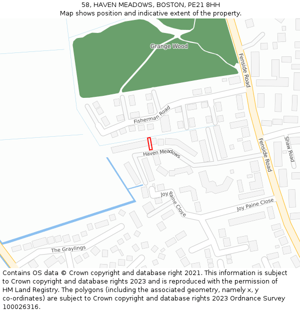58, HAVEN MEADOWS, BOSTON, PE21 8HH: Location map and indicative extent of plot