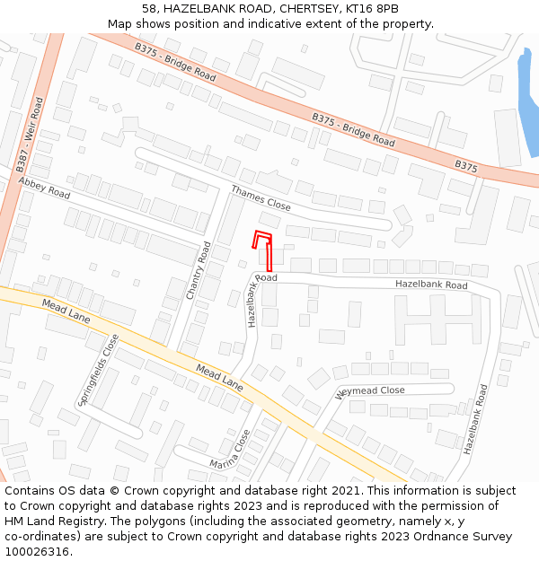 58, HAZELBANK ROAD, CHERTSEY, KT16 8PB: Location map and indicative extent of plot