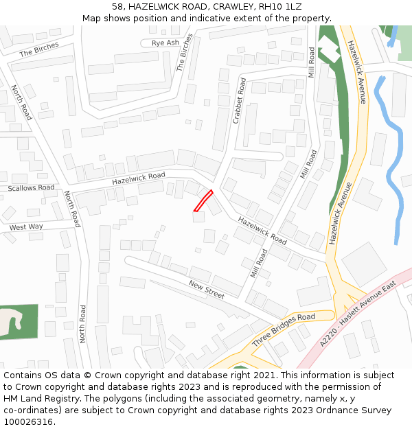 58, HAZELWICK ROAD, CRAWLEY, RH10 1LZ: Location map and indicative extent of plot