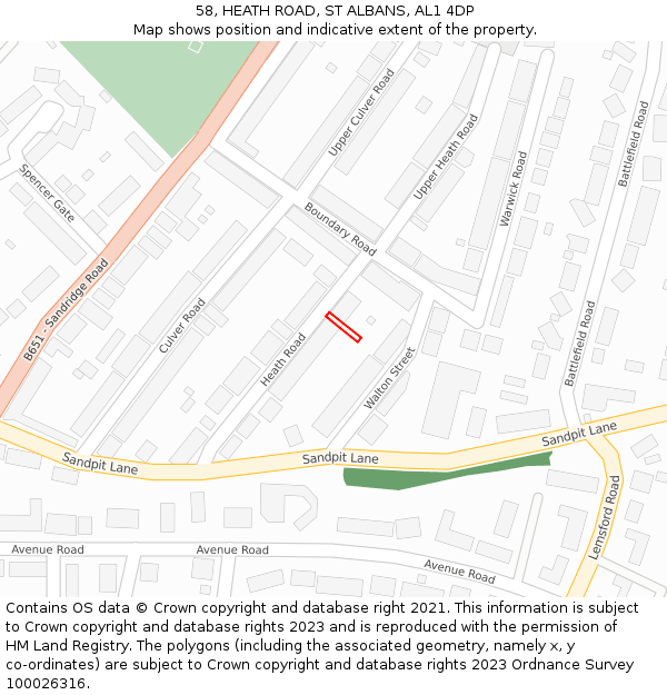 58, HEATH ROAD, ST ALBANS, AL1 4DP: Location map and indicative extent of plot