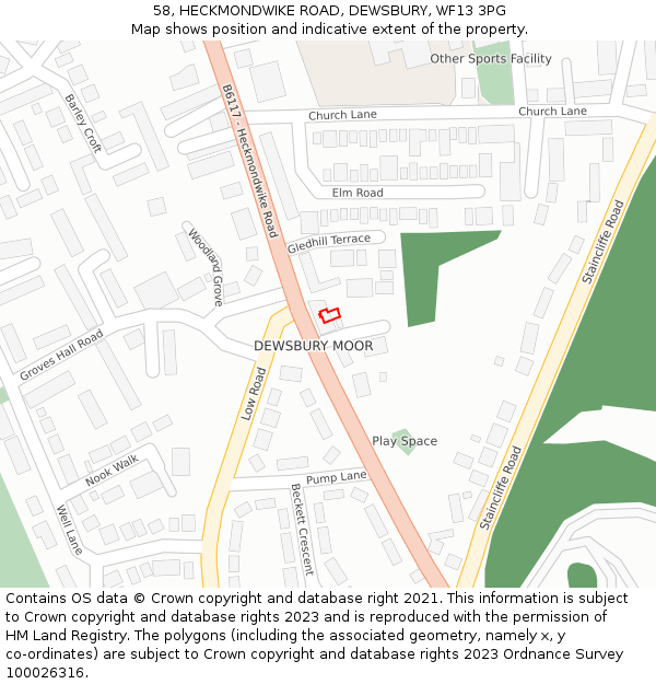 58, HECKMONDWIKE ROAD, DEWSBURY, WF13 3PG: Location map and indicative extent of plot