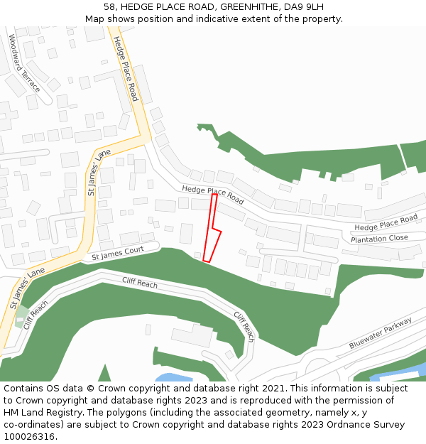 58, HEDGE PLACE ROAD, GREENHITHE, DA9 9LH: Location map and indicative extent of plot