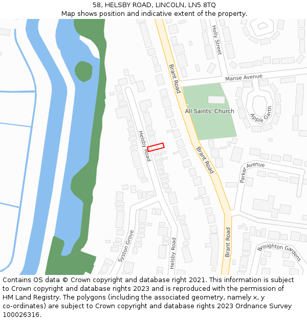 58, HELSBY ROAD, LINCOLN, LN5 8TQ: Location map and indicative extent of plot