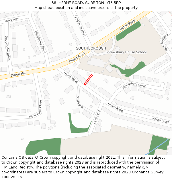 58, HERNE ROAD, SURBITON, KT6 5BP: Location map and indicative extent of plot