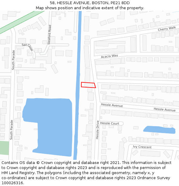 58, HESSLE AVENUE, BOSTON, PE21 8DD: Location map and indicative extent of plot