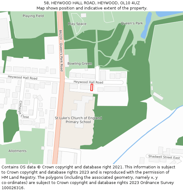 58, HEYWOOD HALL ROAD, HEYWOOD, OL10 4UZ: Location map and indicative extent of plot
