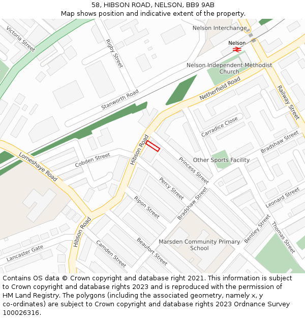 58, HIBSON ROAD, NELSON, BB9 9AB: Location map and indicative extent of plot